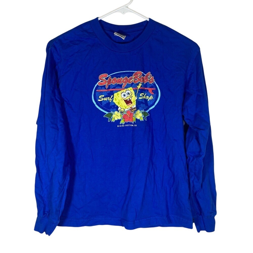 Vintage Y2K SpongeBob SquarePants Kids Blue Long Sleeve Shirt size large youth
